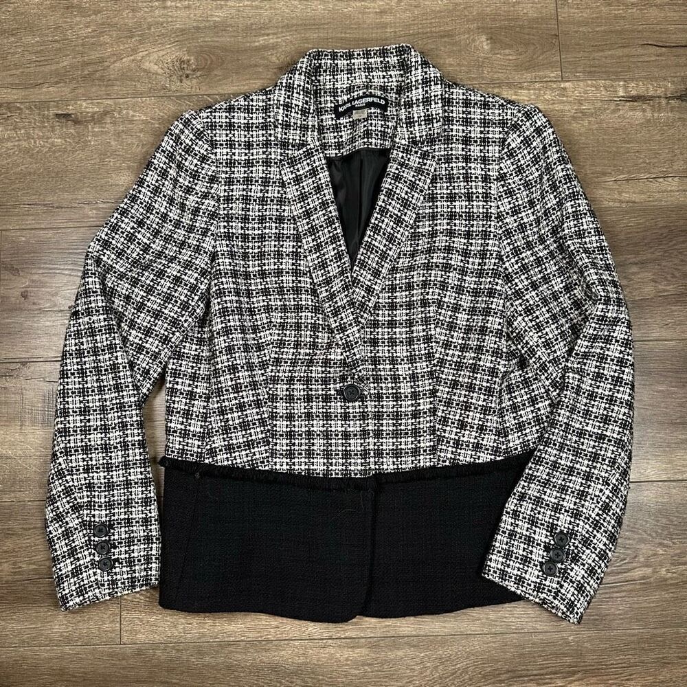 Karl Lagerfeld Paris Womenâs Size 14 Tweed Blazer Jacked Black White Boucle